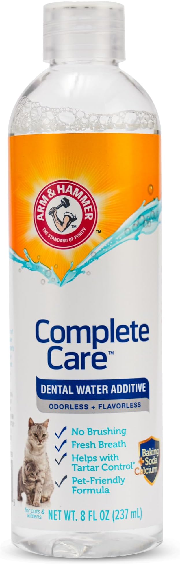 Arm & Hammer Complete Care Dental Water Additive for Cats, Cat Breath Freshener and Tartar Control, No Brushing Required, Odorless and Flavorless Cat Formula, 8 Fl Oz - 6 Pack