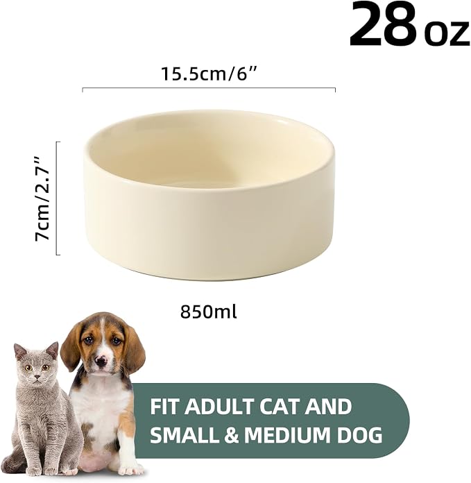 Havniva Cat Bowls Set of Two, 6.1” Ceramic Cat Food and Water Bowls | Cat Food Bowls Whisker Friendly, Non-Slip Base, Food-Grade Ceramic, Wide Opening, Dishwasher Safe, Cat Bowls for Indoor Cats