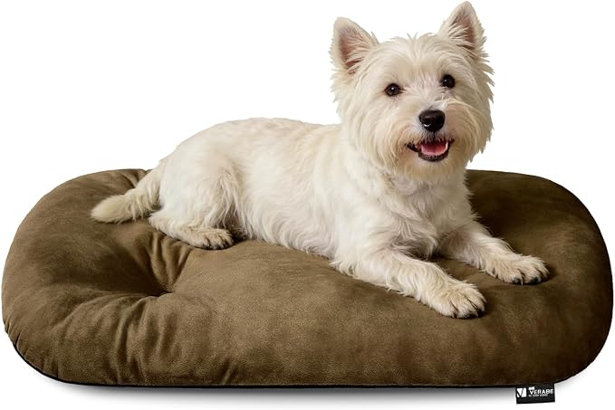 Washable Oval Dog Bed for Small Dogs,Silver-Tipped High-Resilience,Brown | Non-Slip Bottom Prevents Sliding,Soft Plush Short Fur,Machine Washable Cushion,Ideal for Crates & Small Spaces,23"x17"x2.8"