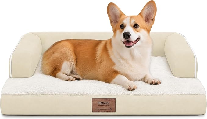 Orthopedic Waterproof Dog Bed Pet Couch with Bolster for Medium Dogs | Pillow Support for Neck Relief, Egg Crate Foam, Waterproof Liner, Anti-Slip Bottom, Machine Washable Cover, 30 x 22 Inch