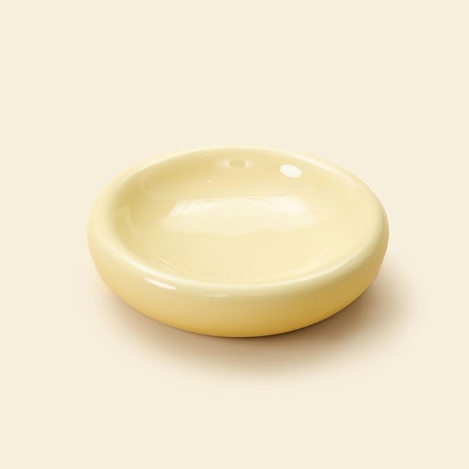 Pebble Pet Bowl Flat Yellow, Ergonomic Dog Cat Feeding Bowl, Flat-Faced Breed, Tilted Ceramic Pet Food Dish, Scooper Eater, Anti-Spill Design, Dishwasher Safe, Modern Pet Bowl, Dry & Wet Diet
