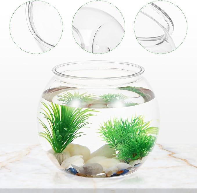 Abaodam Small Desktop Fish Tank 8.66In Round Clear Plastic Fish Bowl Aquarium for Betta and Aquatic Plants Home Office Garden Decor