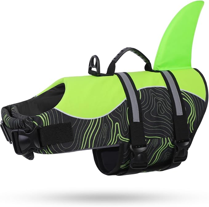 Shark Dog Life Vest for Swimming, Pet Life Vests for Boating, High Buoyant DogLife Jacket, Ripstop High Flotation Swimsui for Small, Medium, Large Dogs (Greenblack,M)