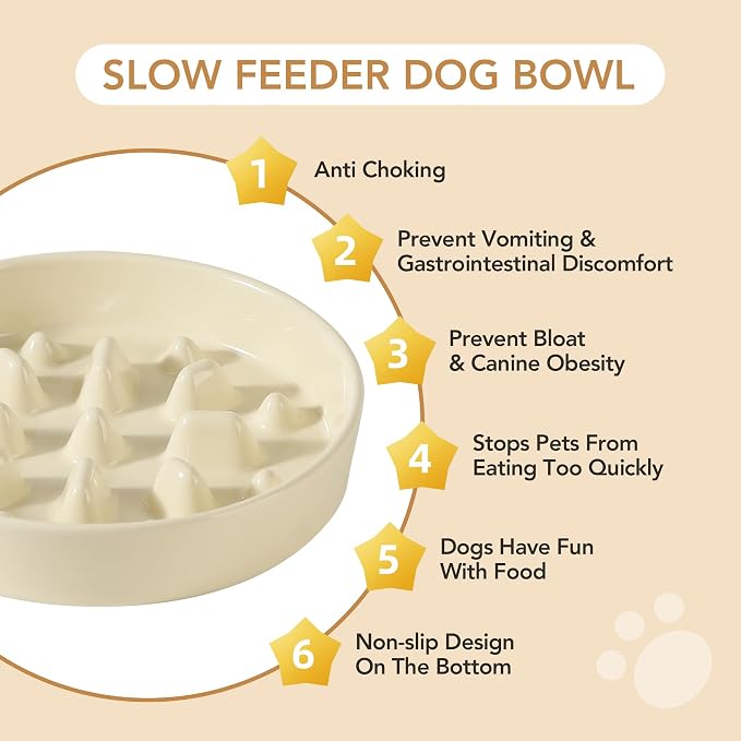 Havniva Dog Bowls Slow Feeder, Ceramic Slow Feeder Dog Bowls for Fast Eater | 1.6 Cups Dog Food Bowl Puzzle Feeder, Slow Feeding Bowls for Medium Breed, Non-Slip Base, Anti-Choking