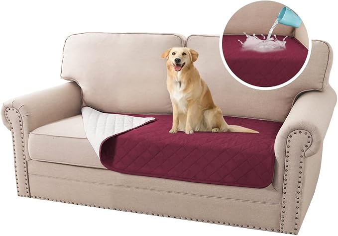 H.VERSAILTEX Couch Cover for Dogs Washable 100% Waterproof Sofa Cushion Cover Dog Bed Cover Non-Slip Pet Blanket for Sofa Cushion Protector, 35" x 62", Burgundy