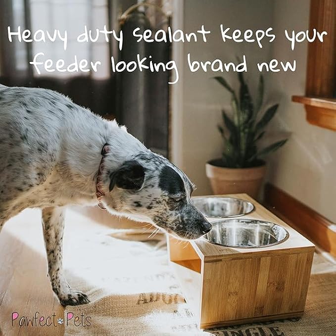 Elevated Dog Bowl Stand- 7" Raised Pet Feeder for Medium Dogs with Four Stainless Steel Bowls.