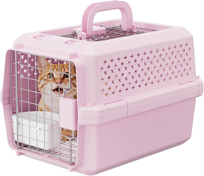 RIZZARI Pet Carrier for Small Dogs & Cats, Airline Approved Travel Carrier | Airline Approved Size,Durable Metal Door,Top Carry Handle,Ventilated Design,Includes Feeding Bowl