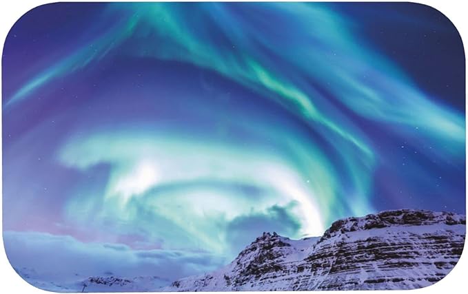 Bathroom Floor Mat, Winter Diatomaceous Mat, Aurora Borealis at Kirkjufell Iceland Natural, 31.4" W x 19.6" L, for Home, Office, Sink,Multicolor