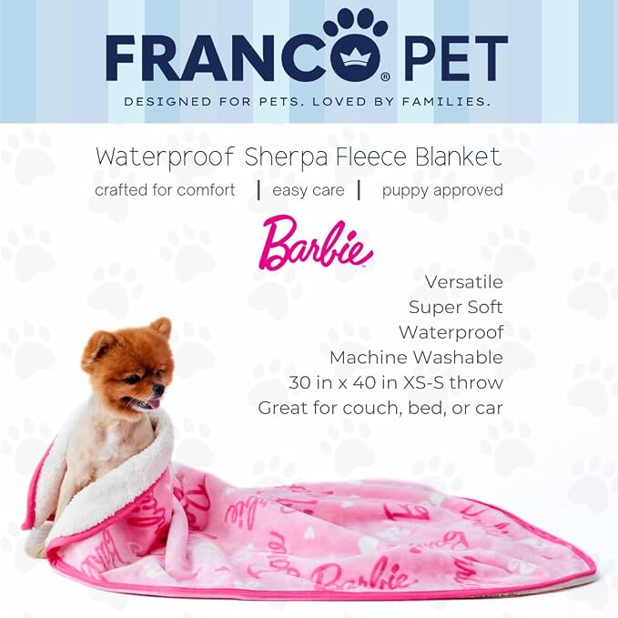 Barbie Waterproof Dog Bed Cover, Large 30x40 Pet Blanket for Furniture Bed Couch Sofa, (Officially Licensed) by Franco