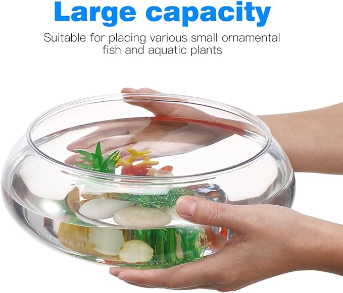 Toddmomy Transparent Aquarium Tank 9.52 Inch Desktop Betta Fish Bowl for Home and Office Decor with Hydroponic Plants and Aquatic Pets Display