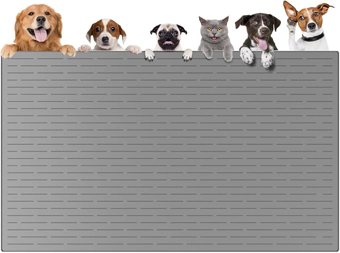 51.2"x25.6"(130cm×65cm) Largest Dog Food Mat, XXXXL Silicone Dog and Cat Mat for Food and Water Bowls, Thinken Waterproof Non-Slip XXXL Pet Feeding Mat for Floors, Light Gray