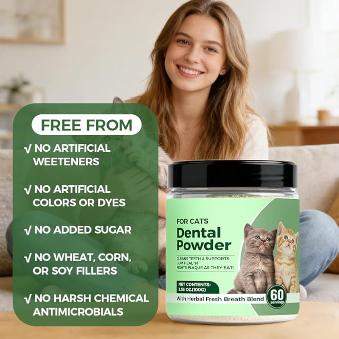 Dental Powder for Cats, Cat Dental Powder with Probiotics & Seaweed for Cats Teeth & Breath Support, 60-Day Supply (1)