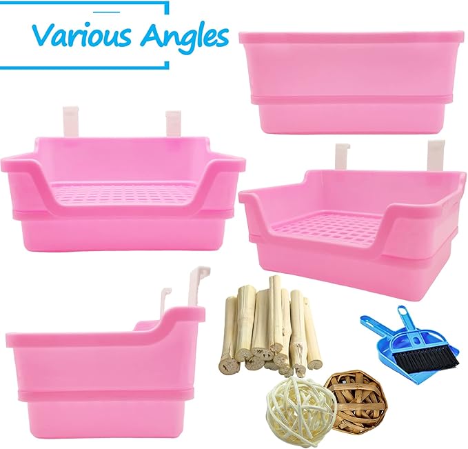 Hamiledyi Extra Large Rabbit Litter Box Pet Corner Toilet Small Animal Potty Trainer Huge Bunny Litter Pan with Plastic Grate Deep Dump Tray for Adult Guinea Pigs Ferrets Chinchillas