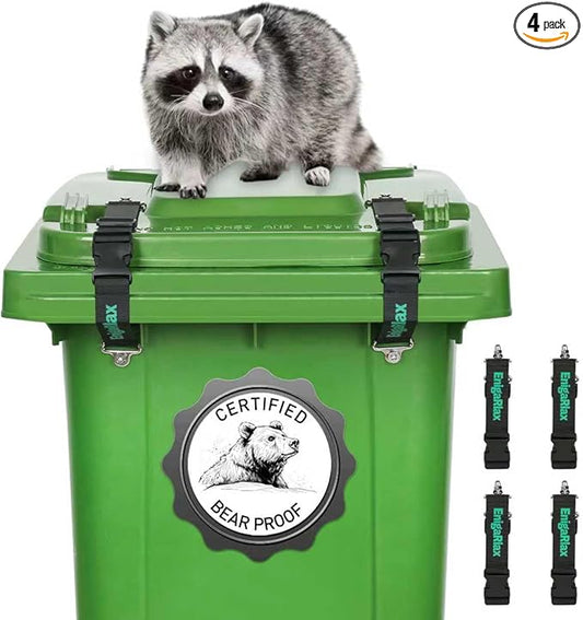 4Pcs Raccoon-Proof Trash Can Lid Locks,Trash Can Locks for Animals, Adjustable Trash Can Lock with Buckles and Straps, Effectively Protects Against Animals and Strong Winds, Durable&Sturdy