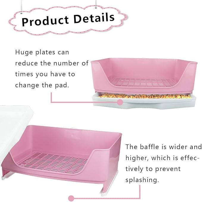 PINVNBY Large Rabbit Litter Box Bigger Pet Litter Pan Trainer with Drawer Corner Toilet Box for Adult Guinea Pigs Chinchilla Ferret Hedgehog Small Animals(Pink)