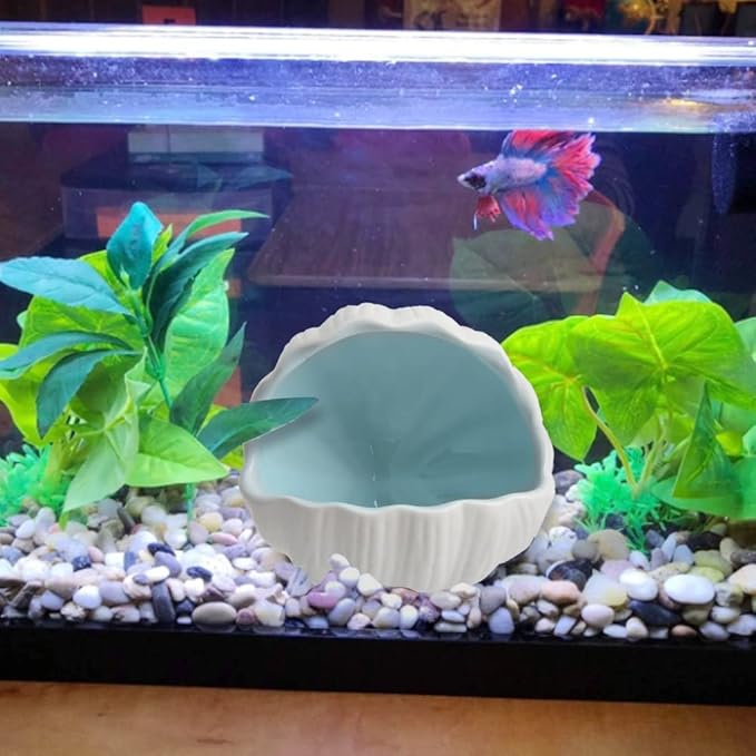 AnRui Cute Aquarium Decorations Ceramic Conch Shell-Shaped House Thematic Betta Fish Tank Accessory Decor Ornament Hideout Cave for Fish Playing or Hiding, Blue