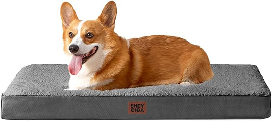 EHEYCIGA Orthopedic Dog Bed Large with Removable Washable Cover, Grey, 36IN | Egg Crate Foam Support, Durable Oxford fabric, Non-Slip Bottom, Machine Washable, Soft Waterproof Plush Pet Bed Mat For Crate