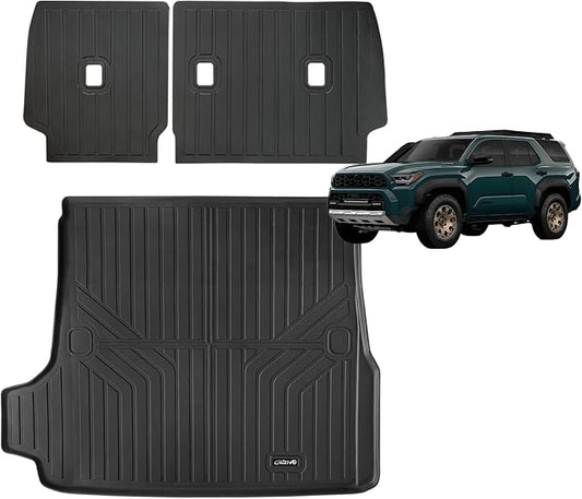 Trunk Mats for 2025 Toyota 4Runner Gas & Backrest Mats（Non Hybrid EV & i-Force MAX） 5-Seat, TPE All-Weather Set Cargo Liners Covering The Backrest，Custom Fit Non Slip-car mats Accessories