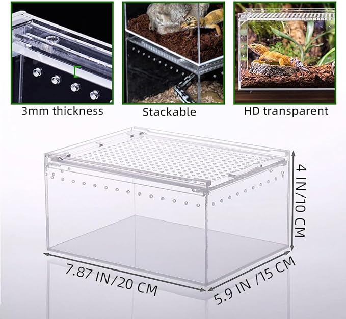Small Acrylic Reptile Enclosure, No Assembly Small Reptile Breeding Box for Insect Tarantula Hermit Crab Jumping Spider (8x6X4 in)