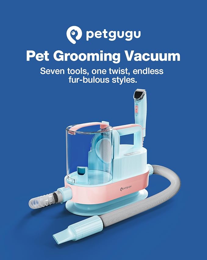 PETGUGU Dog Grooming Vacuum & Dryer for Shedding 7-in-1 Pet Clipper | All-in-One Dog Grooming Kit: vacuuming, brushing, shedding, trimming & drying. 3 adjustable temp, 2.5L dust cup, low noise.