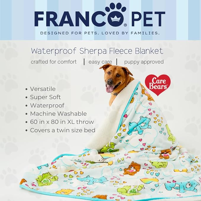 Franco Pet Care Bears XL Oversized Super Soft Cozy Waterproof Sherpa-Backed Blanket Throw for Large Dogs, Couch/Bed/Car, 60x80 (Officially Licensed Product)