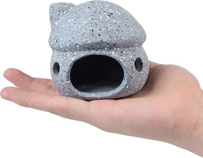 Cute Mushroom Aquarium Decorations, Ceramic Fish House Decor, Small Pleco Shelter Caves, Betta Fish Tank Accessories, Mushroom Shape Shrimp Fish Tank Decorations Stone Color - Grey