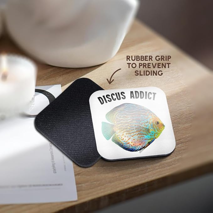 3dRose Discus Fish Addict Funny Aquarium Design Set of 4 Coasters - Soft