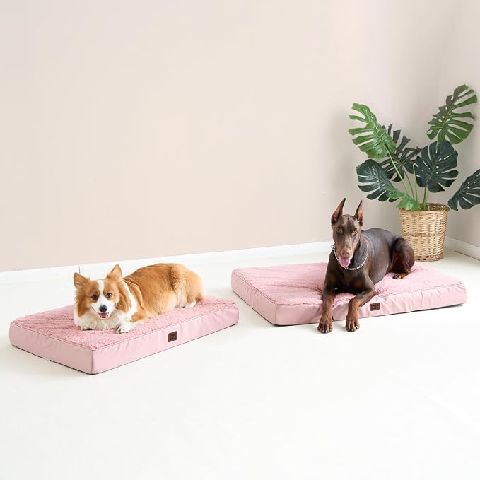 EHEYCIGA Orthopedic Dog Bed Large with Removable Washable Cover, 41IN Pink | Egg Crate Foam Support, Durable Oxford fabric, Non-Slip Bottom, Machine Washable, Soft Waterproof Plush Pet Bed Mat For Crate