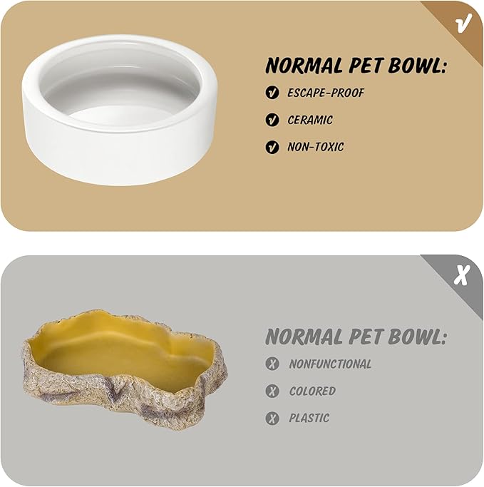HELIME Reptile Food Dish Bowl, 2 Pack Worm Water Dish Small (2.75in) Lizard Gecko Ceramic Mealworms Bowls for Leopard Bearded Dragon Chameleon Hermit Crab Dubia Cricket Anti-Escape Superworm Feeder