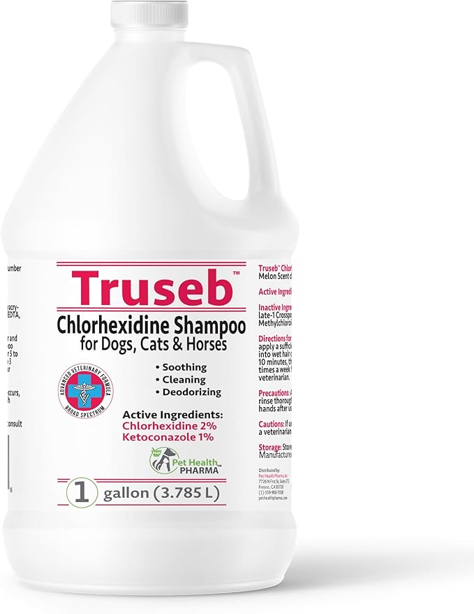 Truseb Chlorhexidine Shampoo for Dogs Cats & Horses with Aloe Vera - Antibacterial Antifungal Medicated Dog ketoconazole Shampoo and Conditioner -Skin Irritation, Hot Spots, Redness Relief (1 Gallon)