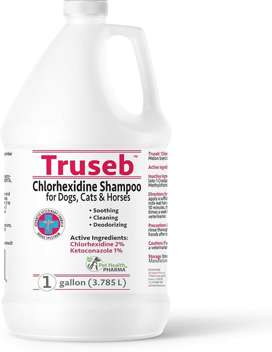 Truseb Chlorhexidine Shampoo for Dogs Cats & Horses with Aloe Vera - Antibacterial Antifungal Medicated Dog ketoconazole Shampoo and Conditioner -Skin Irritation, Hot Spots, Redness Relief (1 Gallon)