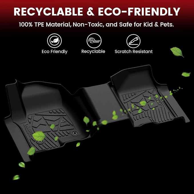 LASFIT Floor Mats 2019-2026 for Chevy Silverado/GMC Sierra 1500, 2020-2026 2500HD 3500HD, Crew Cab/Bench Seat Only, Fit Without Rear Underseat Storage Box, All Weather TPE Custom Fit Floor Liners