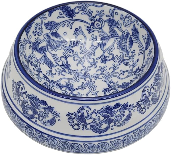 Aimusego Basics Ceramic Non-Skid Pet Dog Water and Food Bowl,Chinoiserie Blue&White Dog Cat Puppy Feeding Bowls Dish,Ideal for Small to Medium Dogs 9inch