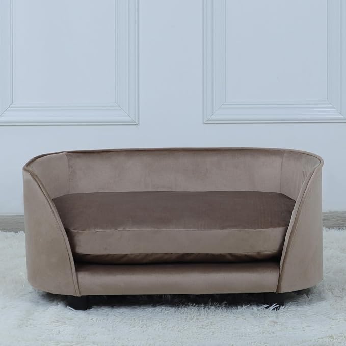 Pet Sofa Bed,Cat Sofa Couch,Small Dog Beds,Pet Sofa Couch, Cat Beds,Wooden Frame and Velvet Fabric and Washable Cushion, Comfy Dog Couch for for Small Dogs &Cats&Puppy (Brown)