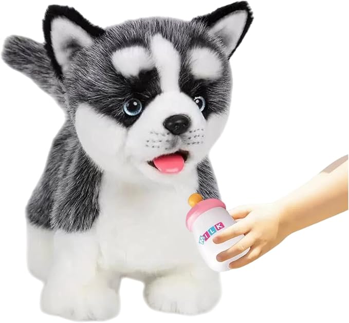 CU-MATE Plush Interactive Simulation Dog-Realistic Puppy Electronic Toy Dog Cat with Walking/Barking/Wagging Tail/Talking-Like Real Robotic Present (Electric Husky)