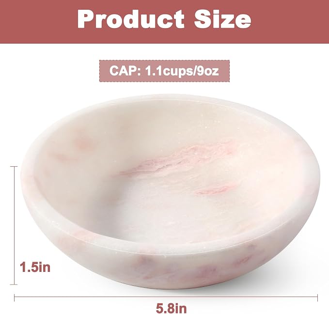 Natural Marble Cat Bowl, Weighted 1.5lb Cat Food Bowl for Cat and Small Dog, Small Animal Pet Food Dish Non-Slip, Shallow Cats Dish for Whisker Fatigue Relief, Premium Pink Stone for Home Decor