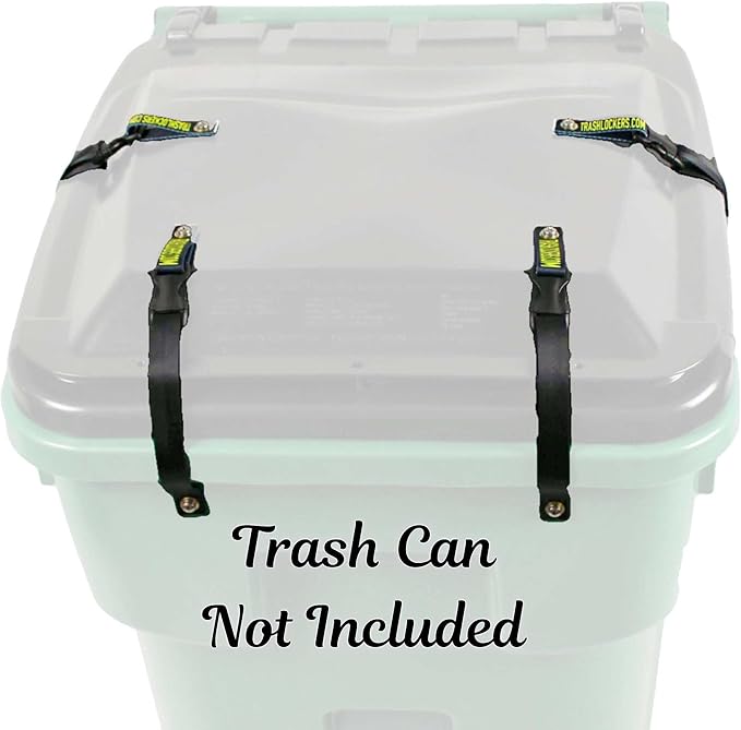 Ultimate Black Bear Trash Lock -Certified Black Bear Resistant, Patented, Animal Proof existing Trash cans, Four Straps. Also Works for Wind, Raccoon, Opossum, and Other varmints/Critters