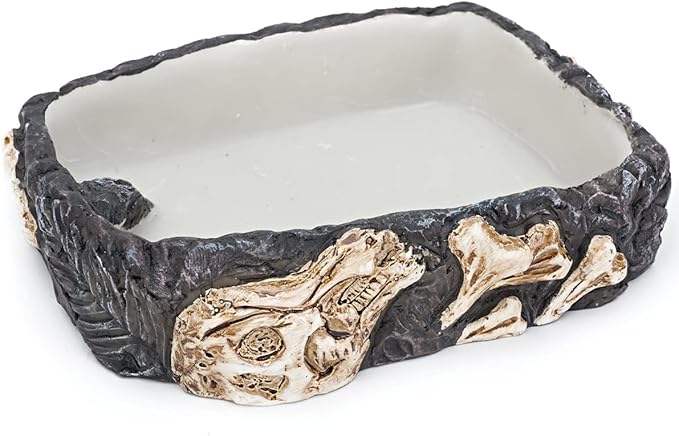 Penn-Plax Reptology Reptile Fossil Rock Food/Water Dish – Great for Bearded Dragons, Geckos, Chameleons, Snakes, Hermit Crabs, and Many More – Medium