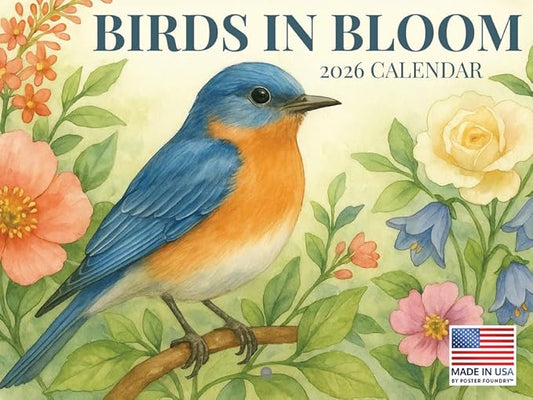 Watercolor Bird Calendar 2026 Wall Monthly Birds Gifts For Bird Lovers Women Men | American Made In The USA