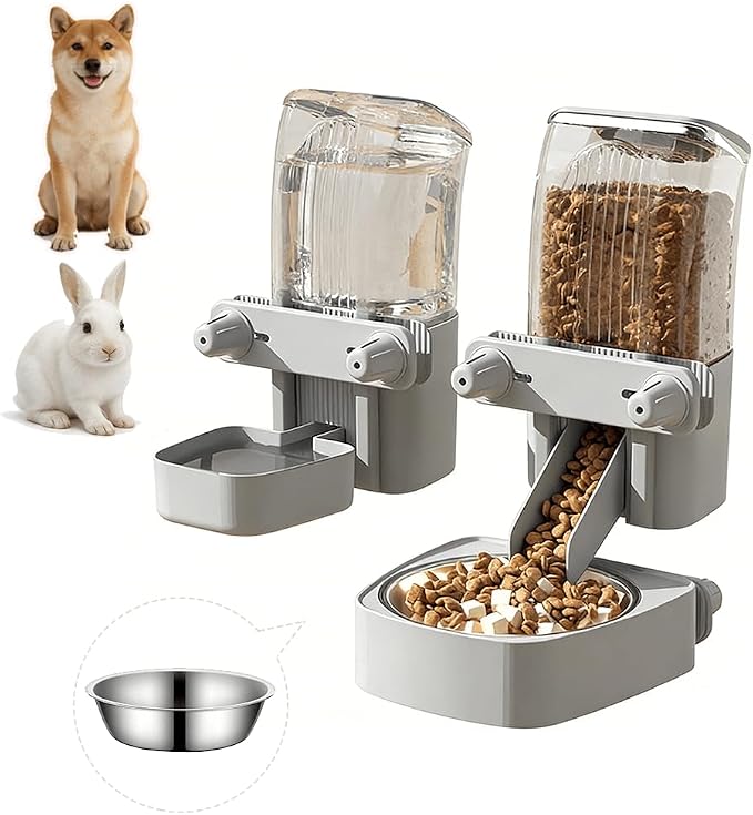2-Pack Cage-Style Large Capacity Hanging Automatic Pet Feeder & Water Dispenser 50oz/1500ml,for Cages 0.98" Max Inner,1.77"-2.56" Outer,for Small/Medium Dogs, Cats, Rabbits & Guinea Pigs