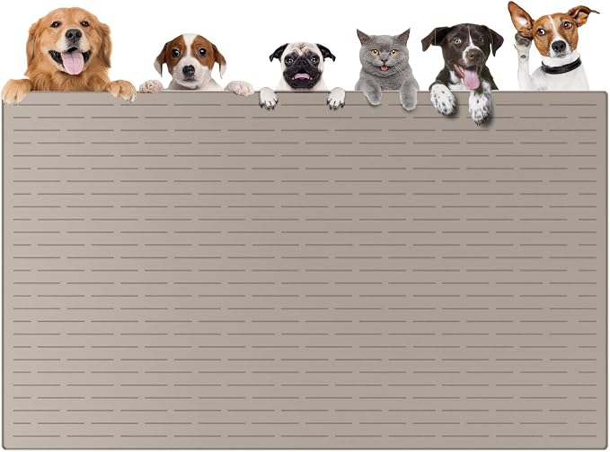 51.2"x25.6"(130cm×65cm) Largest Dog Food Mat, XXXXL Silicone Dog and Cat Mat for Food and Water Bowls, Thinken Waterproof Non-Slip XXXL Pet Feeding Mat for Floors, Brown