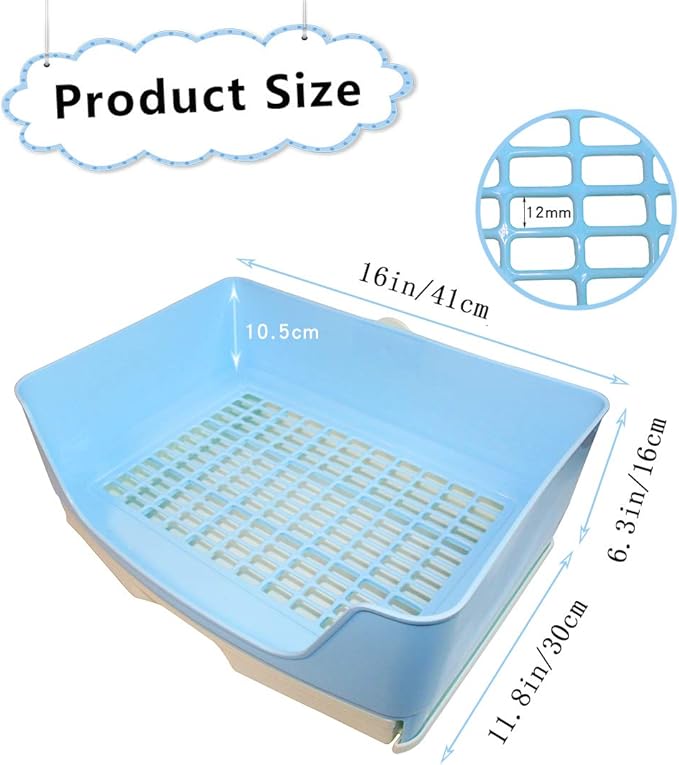 PINVNBY Large Rabbit Litter Box Bigger Pet Litter Pan Trainer with Drawer Corner Toilet Box for Adult Guinea Pigs Chinchilla Ferret Hedgehog Small Animals(Blue)