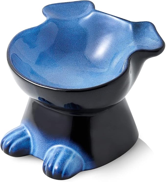 Nihow Elevated Ceramic Dog Bowls: 6.5 Inch Raised Dog Bowl for Food & Water | Food Safe Bowl for Medium/Small Size Dogs - Vivid Blue Puppy Bowls for Protecting Pet's Spine (1 PC)