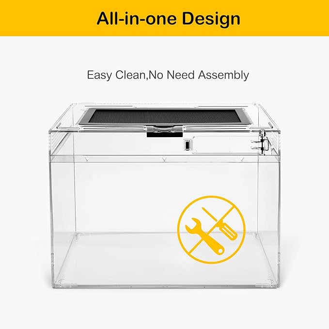 HELIME Reptile Polycarbonate Terrarium Kit 7 Piece Starter Habitat for Tarantula,Lizards,Frogs,Geckos,or Hermit Crabs,Tank with Escape-Proof Locking Lid,Light,Hygrometer,Hide,Tweezer,Bowl,Sprayer