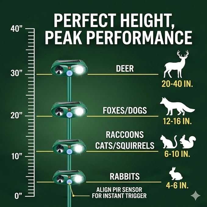4Pack Sonic Fortress Pro Deer Repellent Devices Squirrel Rabbit Cat Raccoon Fox Deterrent Solar Ultrasonic Animal Repellent Outdoor with Motion Activated Strobe Light for Yard Lawn Garden Protection