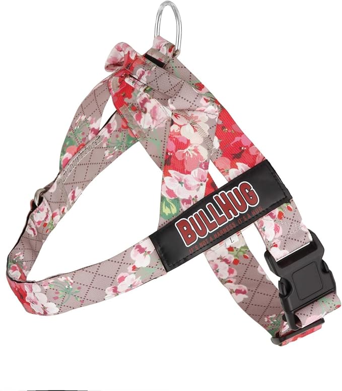 Adjustable Dog Harness– No Pull, No Choke – for English Bulldogs, French Bulldogs, Pugs & Broad-Chested Breeds – Easy, Safe Walks (Pink Floral, Medium)