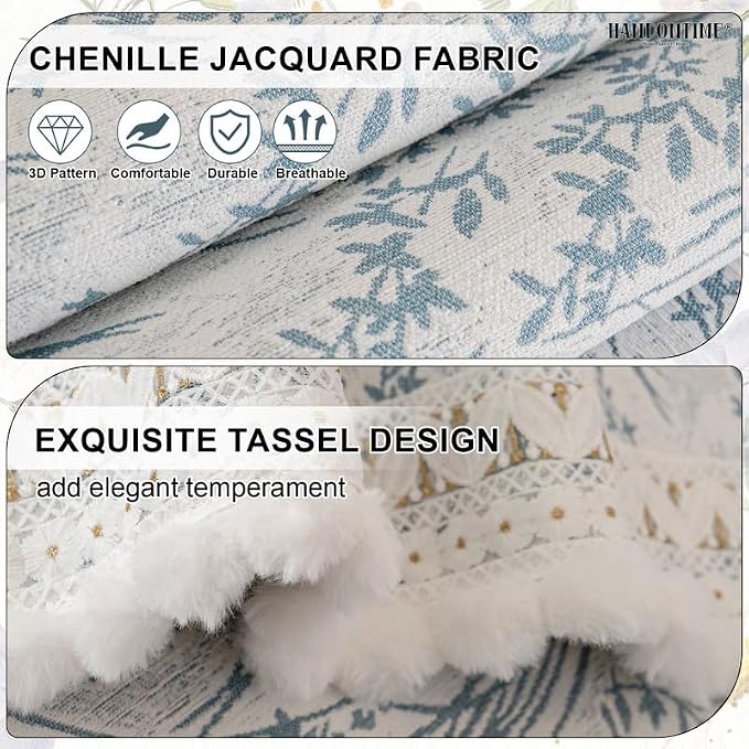 HANDONTIME Floral Chenille Sofa Cover, White Plush Fringed Dog Couch Cover, Jacquard Dog Mat for Couch Sofa, Washable & Anti-Slip Pet-Friendly Furniture Protector for Sectionals (Blue,35.4" x 63")