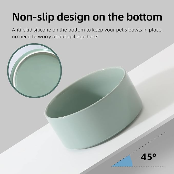 Havniva Elevated Dog Bowls Ceramic Dog Bowls with Stand, Dog Food Bowl | 7.3” Raised Dog Bowls with Non-Slip Wood Stand, Dog Food and Water Bowl Set, Double Dog Feeding Bowls for Medium Dogs