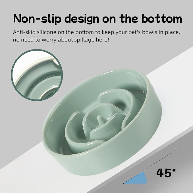 Havniva Elevated Slow Feeder Dog Bowls, Ceramic Dog Bowl Slow Feeder | 0.9 Cups Raised Slow Feeding Bowl for Small Breed, Puzzle Dog Food Bowl with Wooden Stand, Non-Slip, Anti-Choking