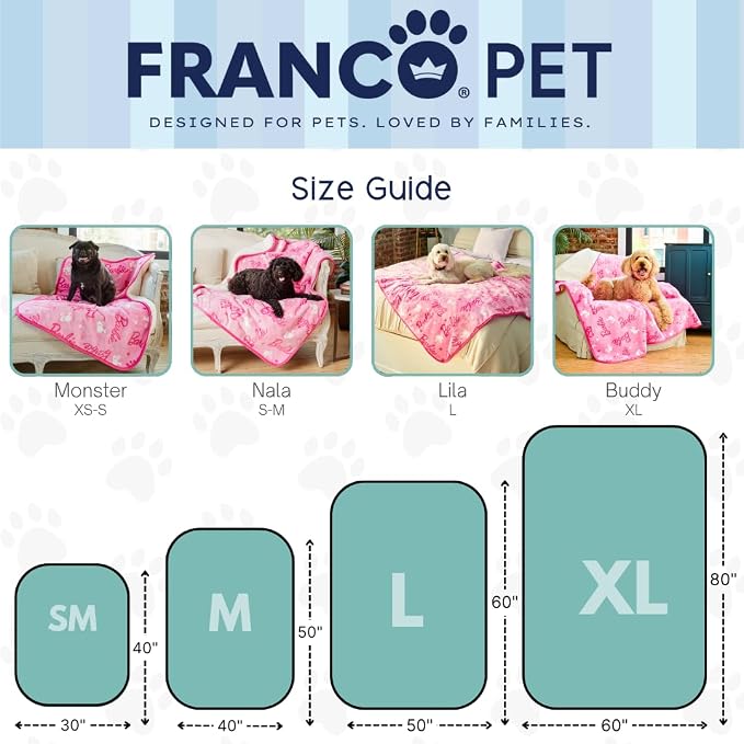 Barbie Waterproof Dog Bed Cover, Large 30x40 Pet Blanket for Furniture Bed Couch Sofa, (Officially Licensed) by Franco